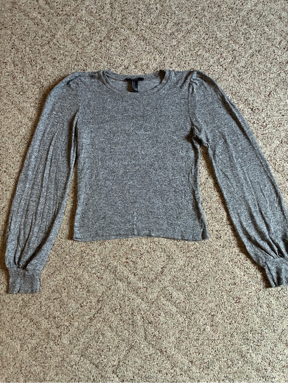 Forever 21 Heather Gray Puff-Sleeve Long-Sleeve Top